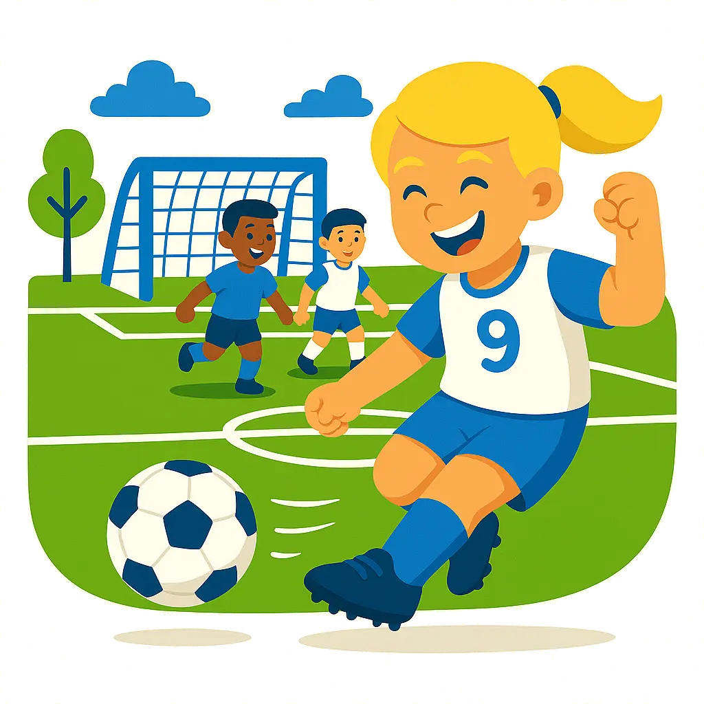 Young soccer player kicking a ball